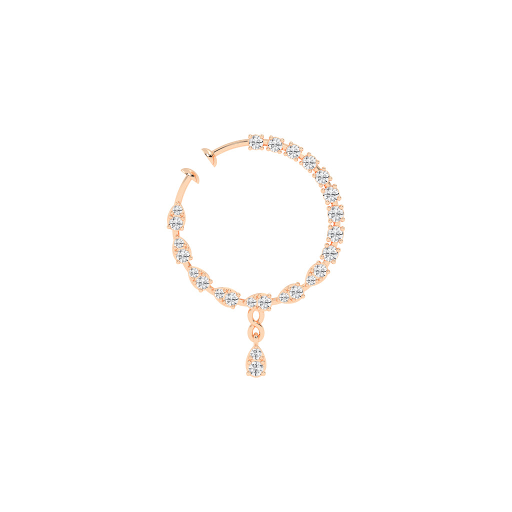 Luminous Petal & Round Gemstone Dangle Nose Pin