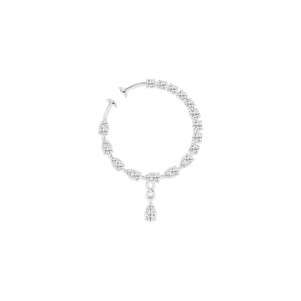 Luminous Petal & Round Gemstone Dangle Nose Pin