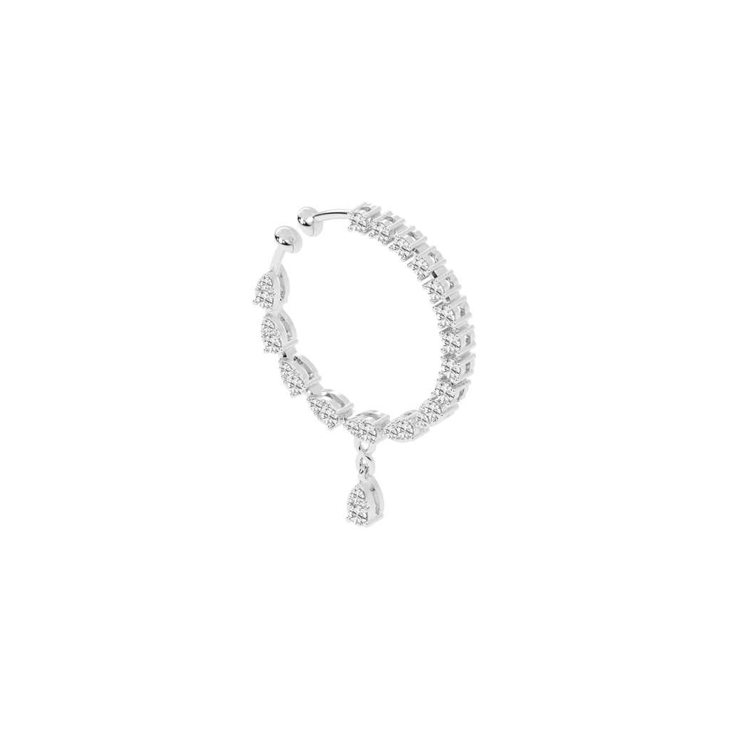 Luminous Petal & Round Gemstone Dangle Nose Pin