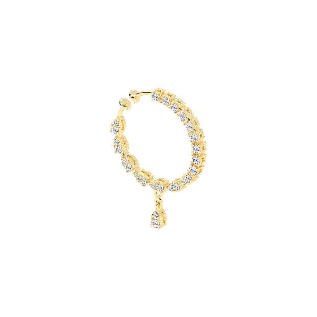 Luminous Petal & Round Gemstone Dangle Nose Pin