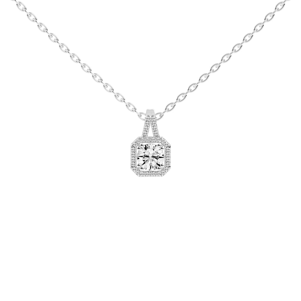 Irisia Stone Studded Round Cut Halo Lab Diamond Pendant