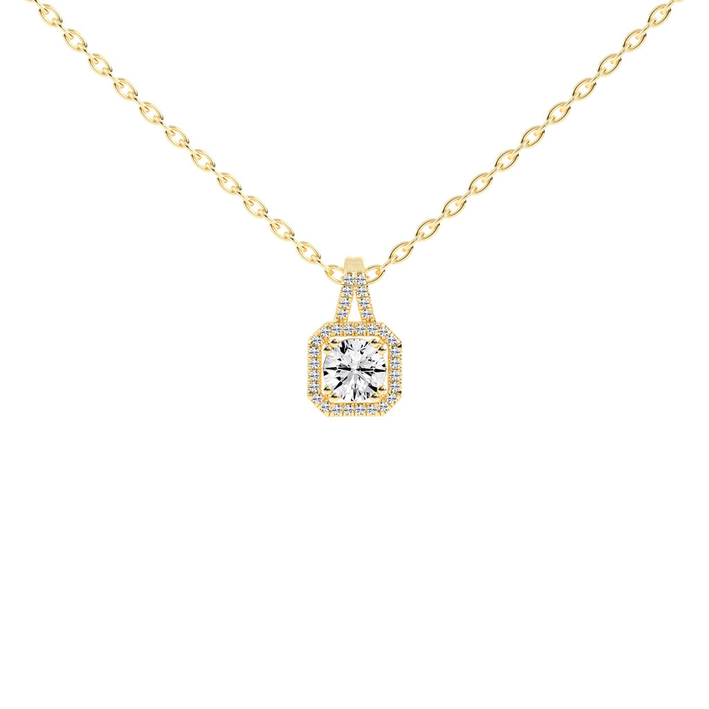 Irisia Stone Studded Round Cut Halo Lab Diamond Pendant