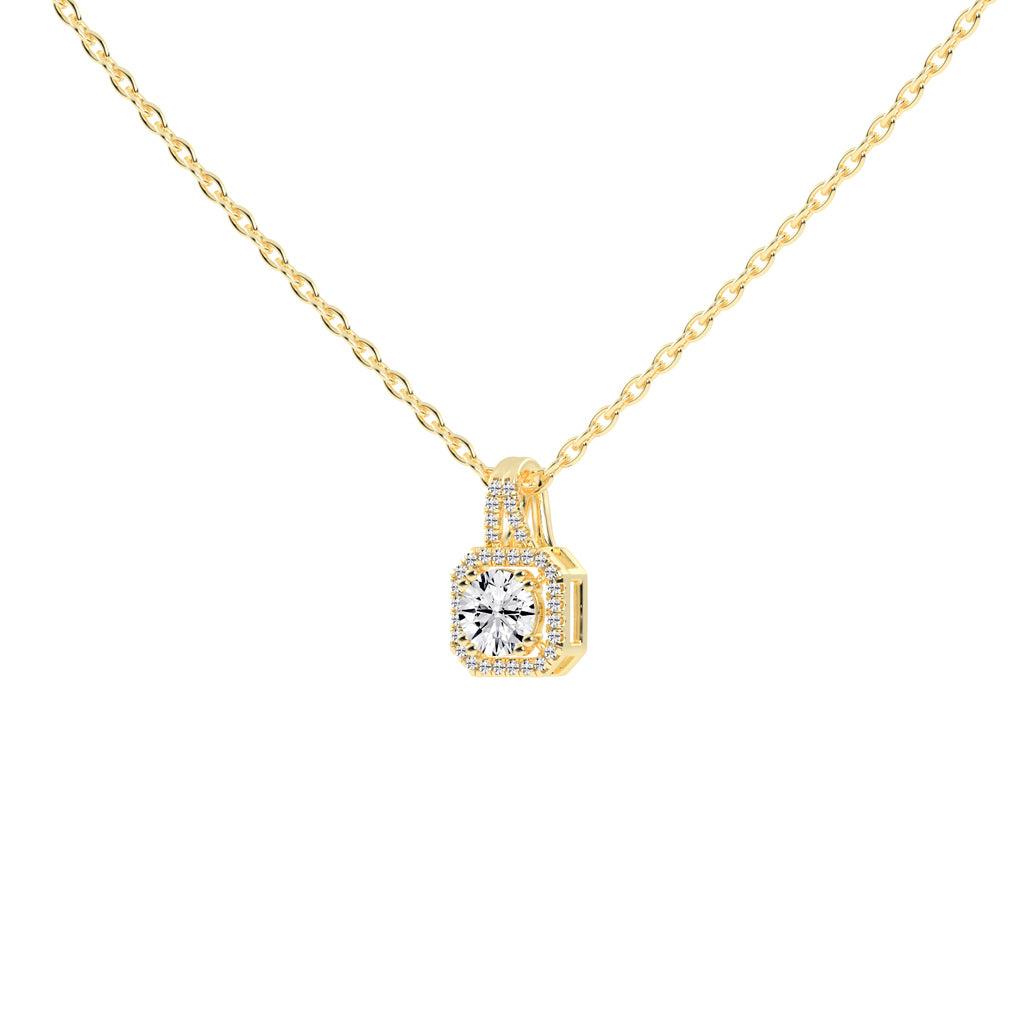 Irisia Stone Studded Round Cut Halo Lab Diamond Pendant