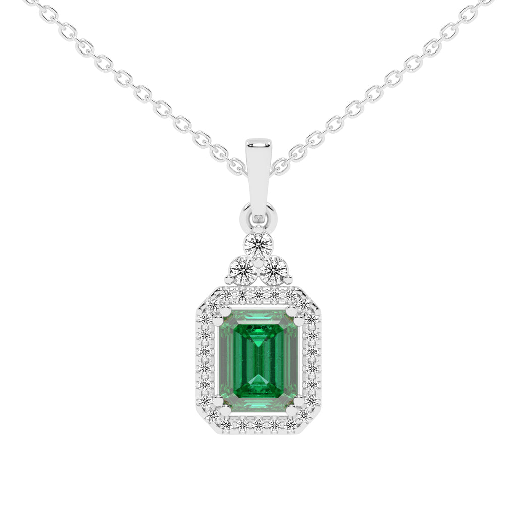Odessa Classic Emerald Cut Halo Lab Diamond Pendant