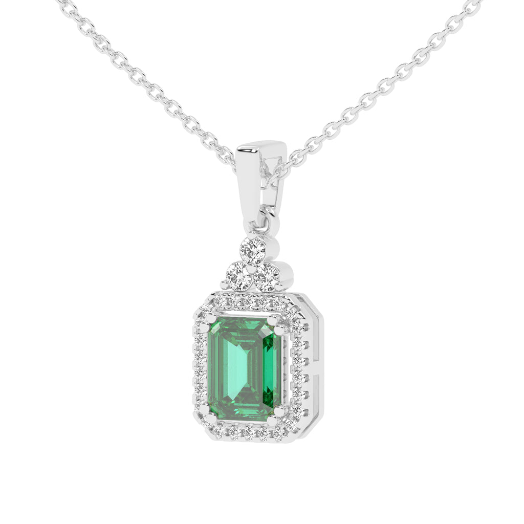 Odessa Classic Emerald Cut Halo Lab Diamond Pendant