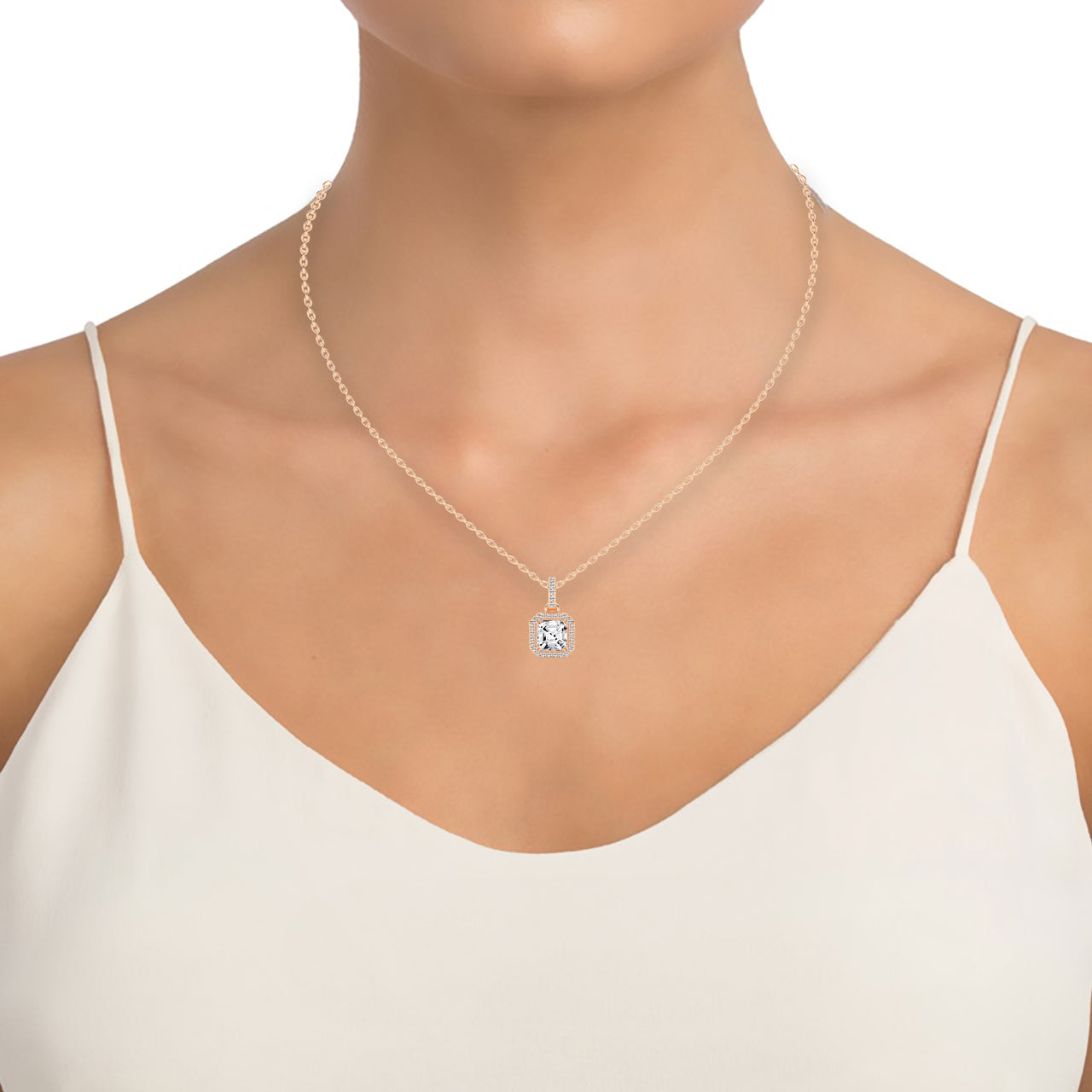 Jasmin Asscher Cut Halo Lab Diamond Pendant