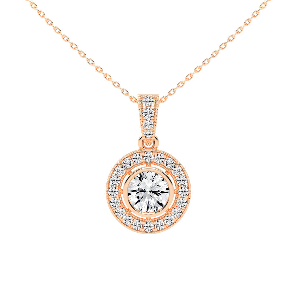 Bellina Bezel round cut Halo lab diamond Pendant
