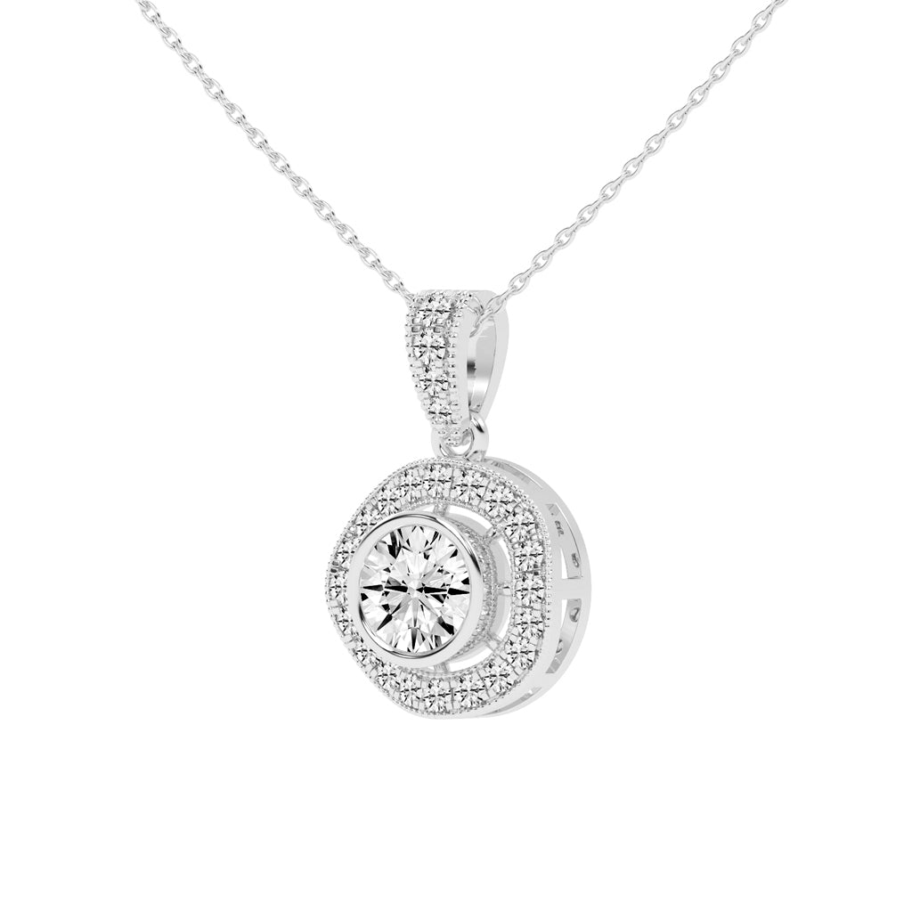 Bellina Bezel round cut Halo lab diamond Pendant
