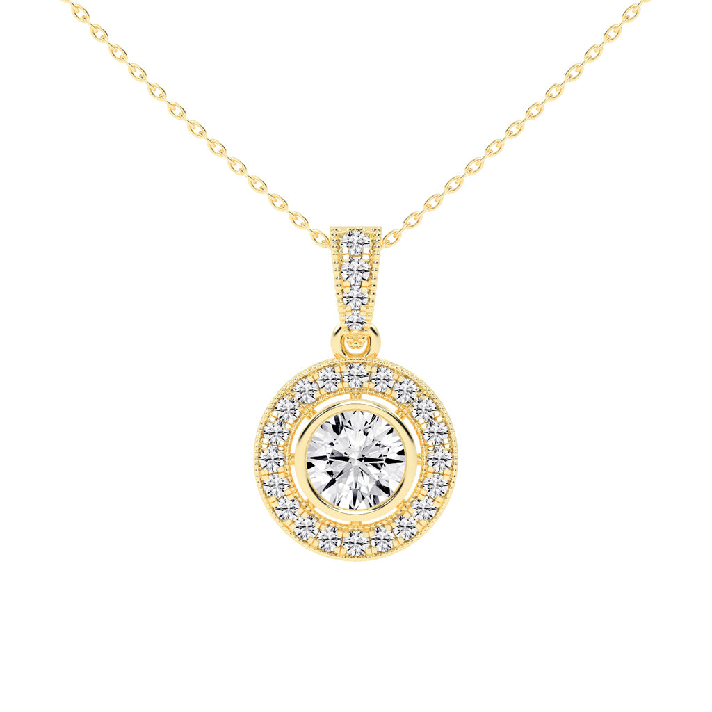 Bellina Bezel round cut Halo lab diamond Pendant