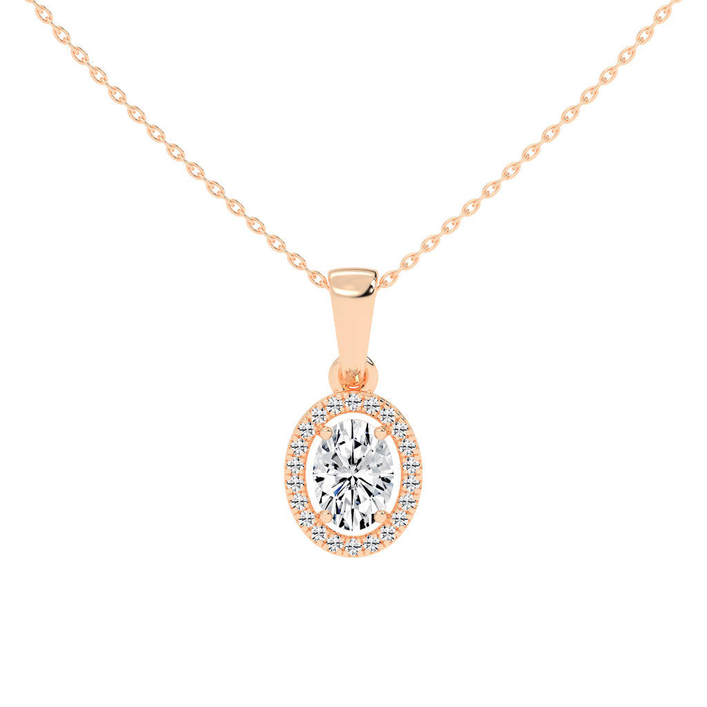 Zerina four prong Oval cut halo lab diamond Pendant
