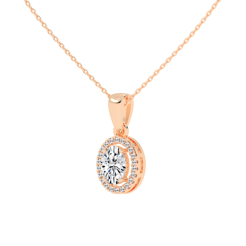 Zerina four prong Oval cut halo lab diamond Pendant