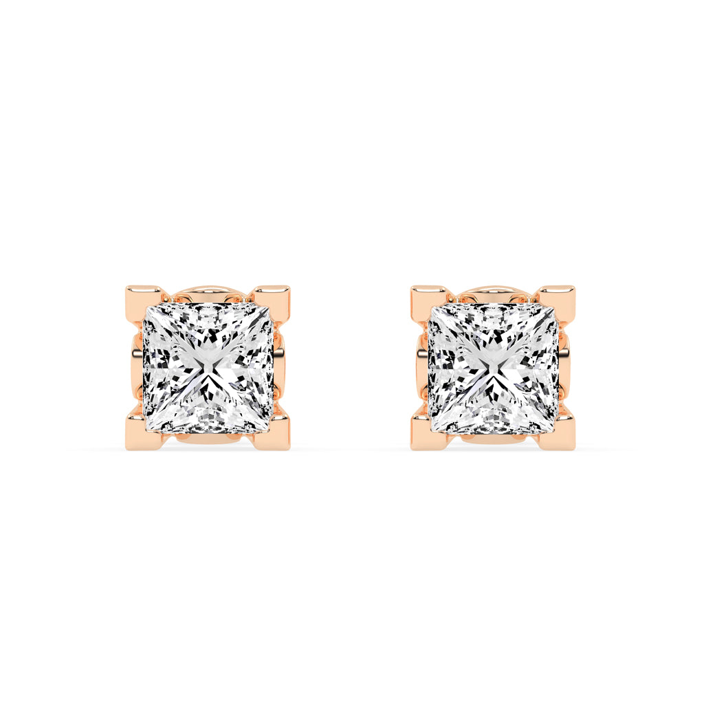 0.5Ct Princess Shape Rose Gold Solitaire Studs Earrings