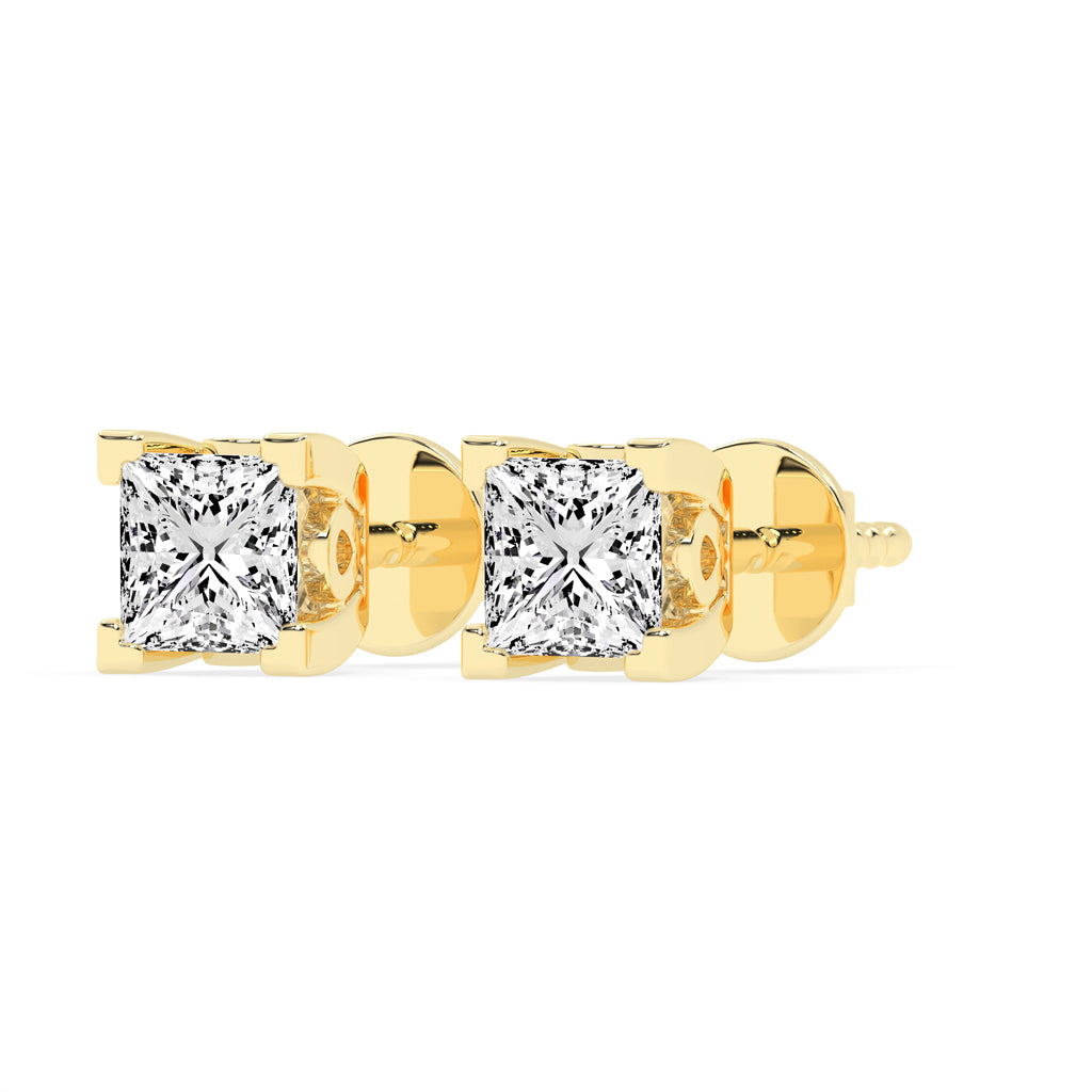 0.5Ct Princess Shape Rose Gold Solitaire Studs Earrings