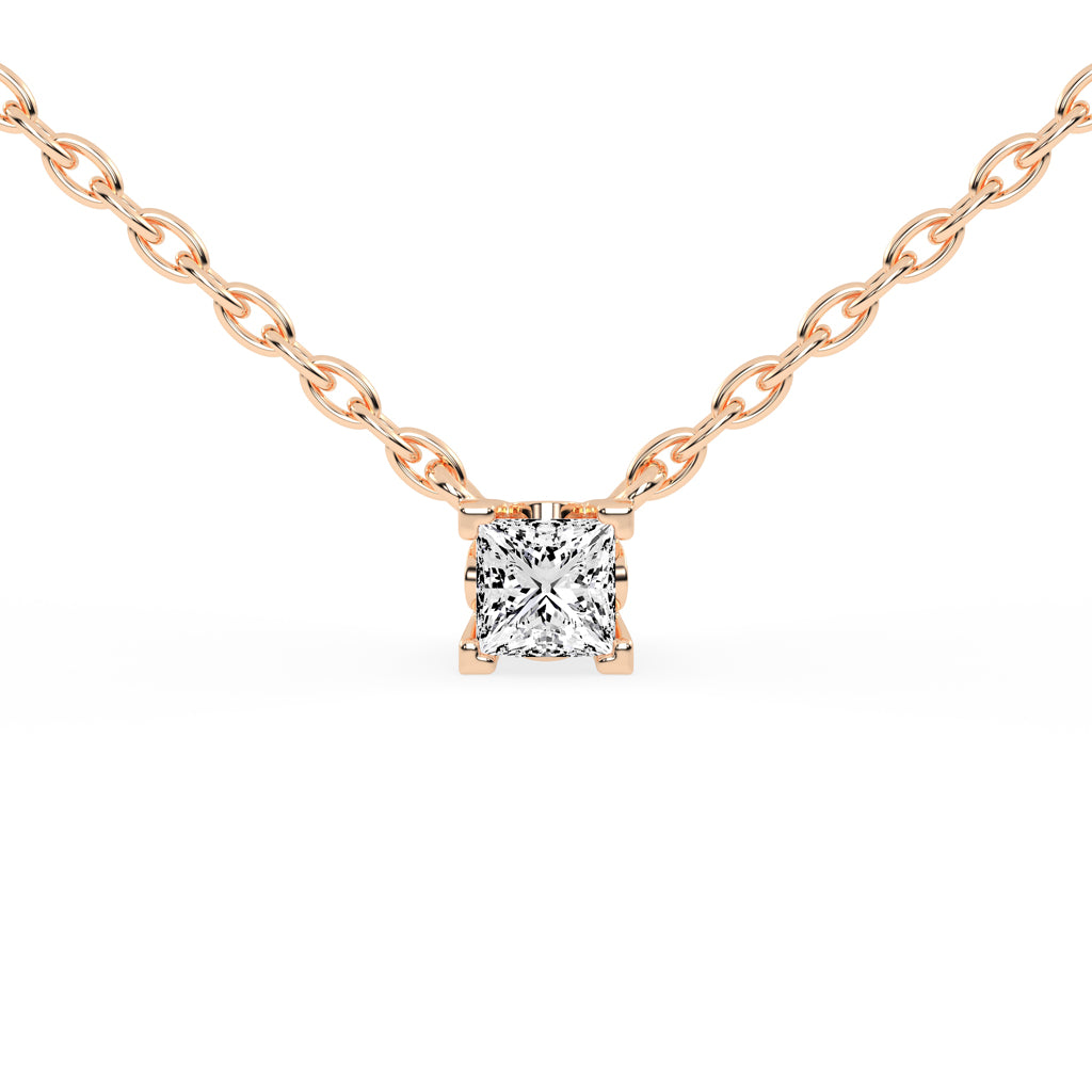 0.5Ct Princess Shape Rose Gold Solitaire Pendants