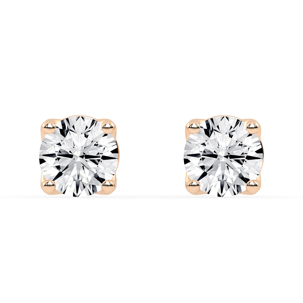 1Ct Round Shape Rose Gold Solitaire Studs Earrings