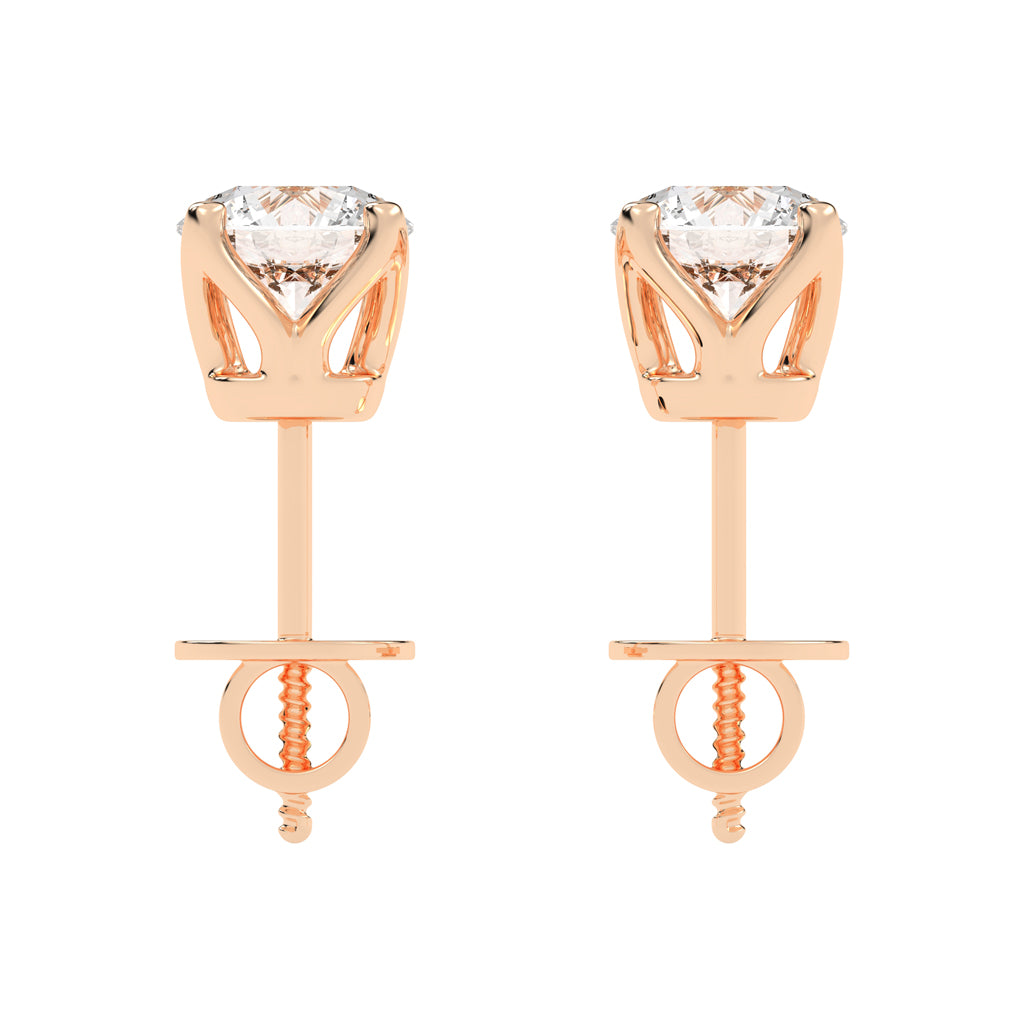 1Ct Round Shape Rose Gold Solitaire Studs Earrings