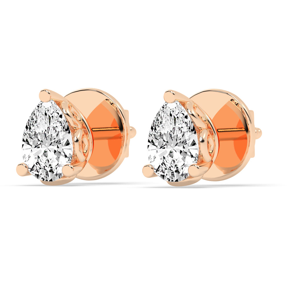0.75Ct Pear Shape Gold Solitaire Studs Earrings