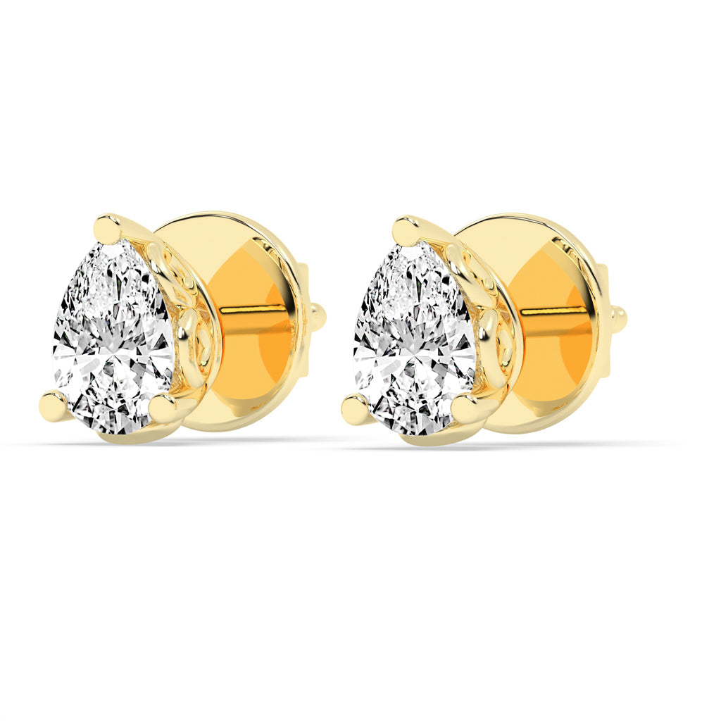 0.75Ct Pear Shape Gold Solitaire Studs Earrings