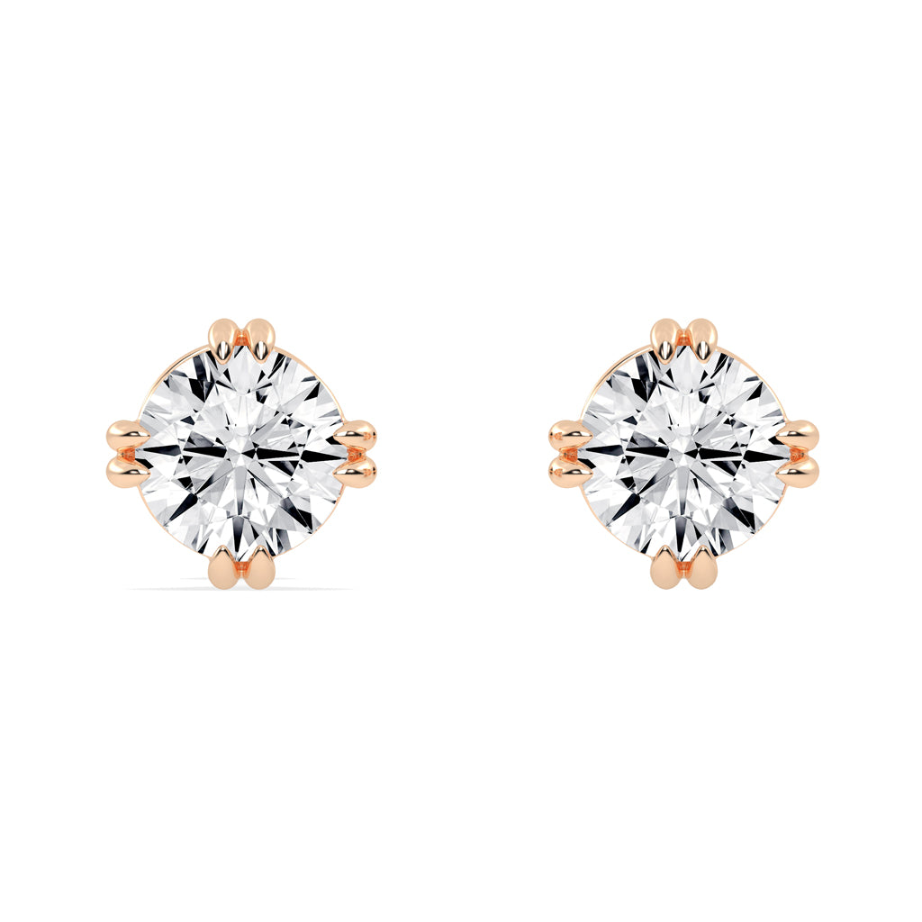 1Ct Round Shape Rose Gold Solitaire Studs Earrings