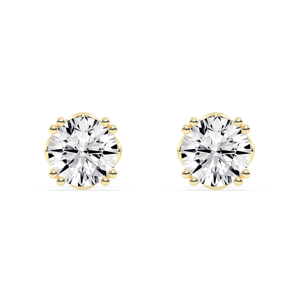 1Ct Round Shape Yellow Gold Solitaire Studs Earrings