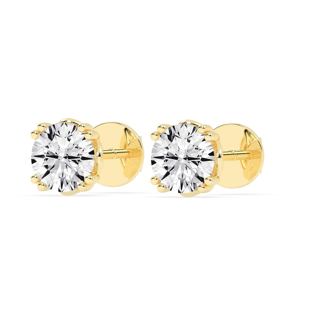 1Ct Round Shape Yellow Gold Solitaire Studs Earrings