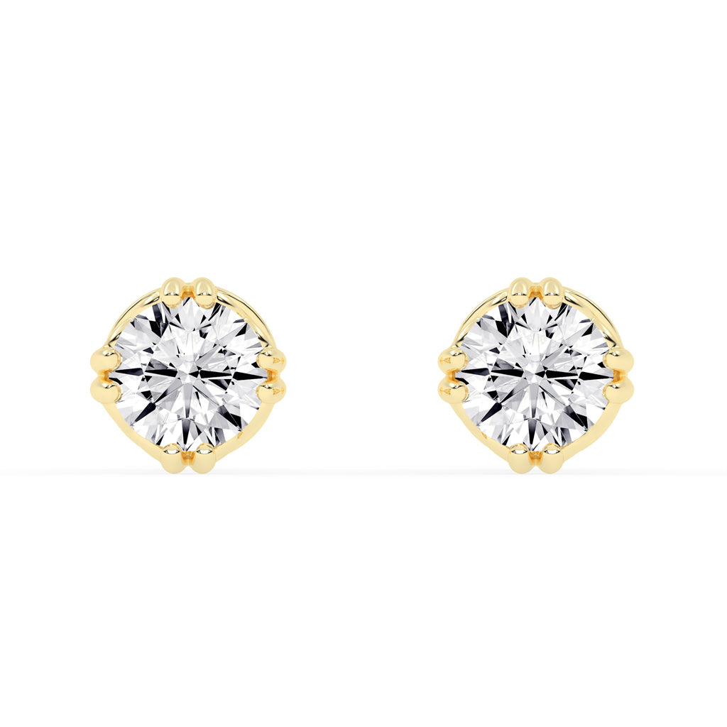 1Ct Round Shape Yellow Gold Solitaire Studs Earrings