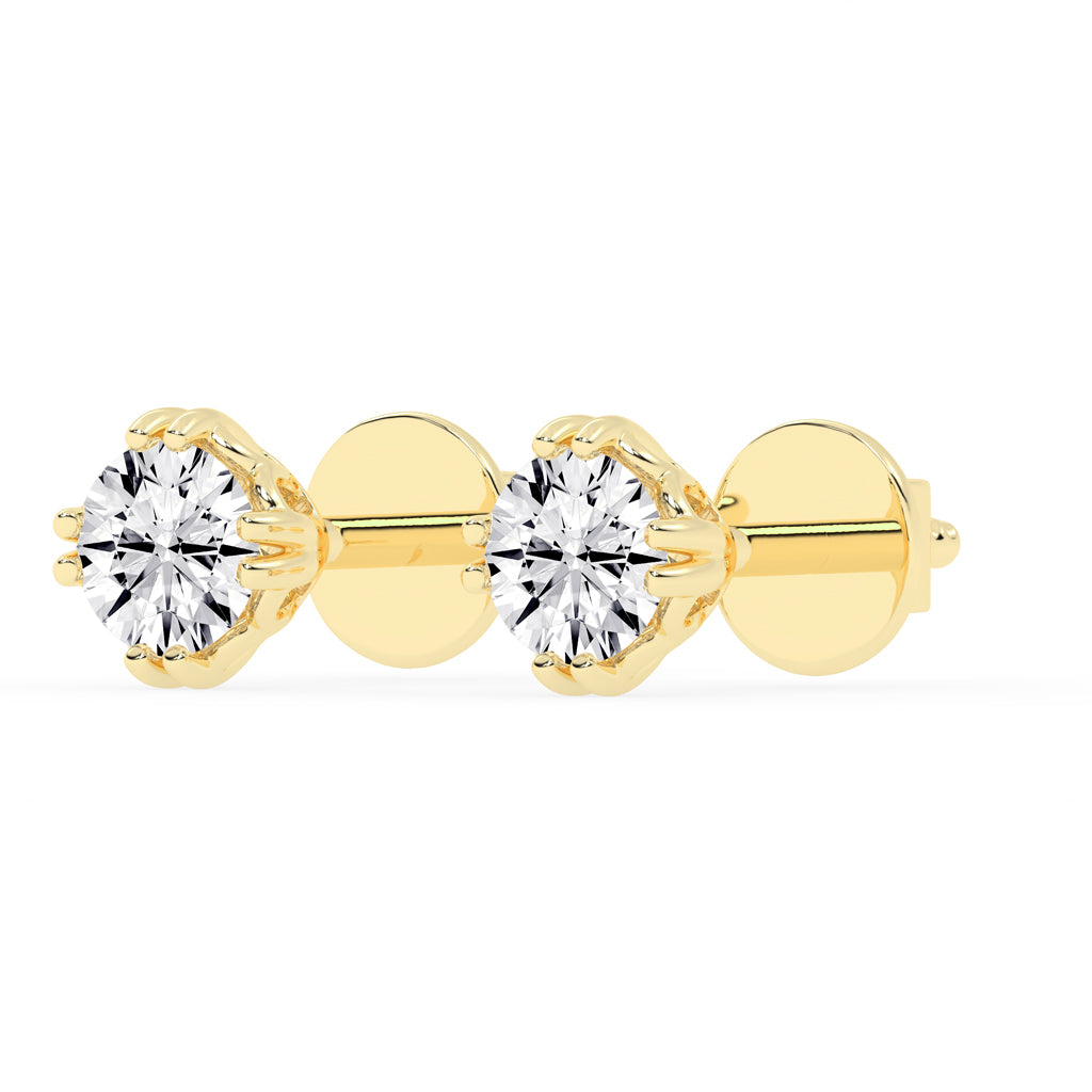 1Ct Round Shape Yellow Gold Solitaire Studs Earrings