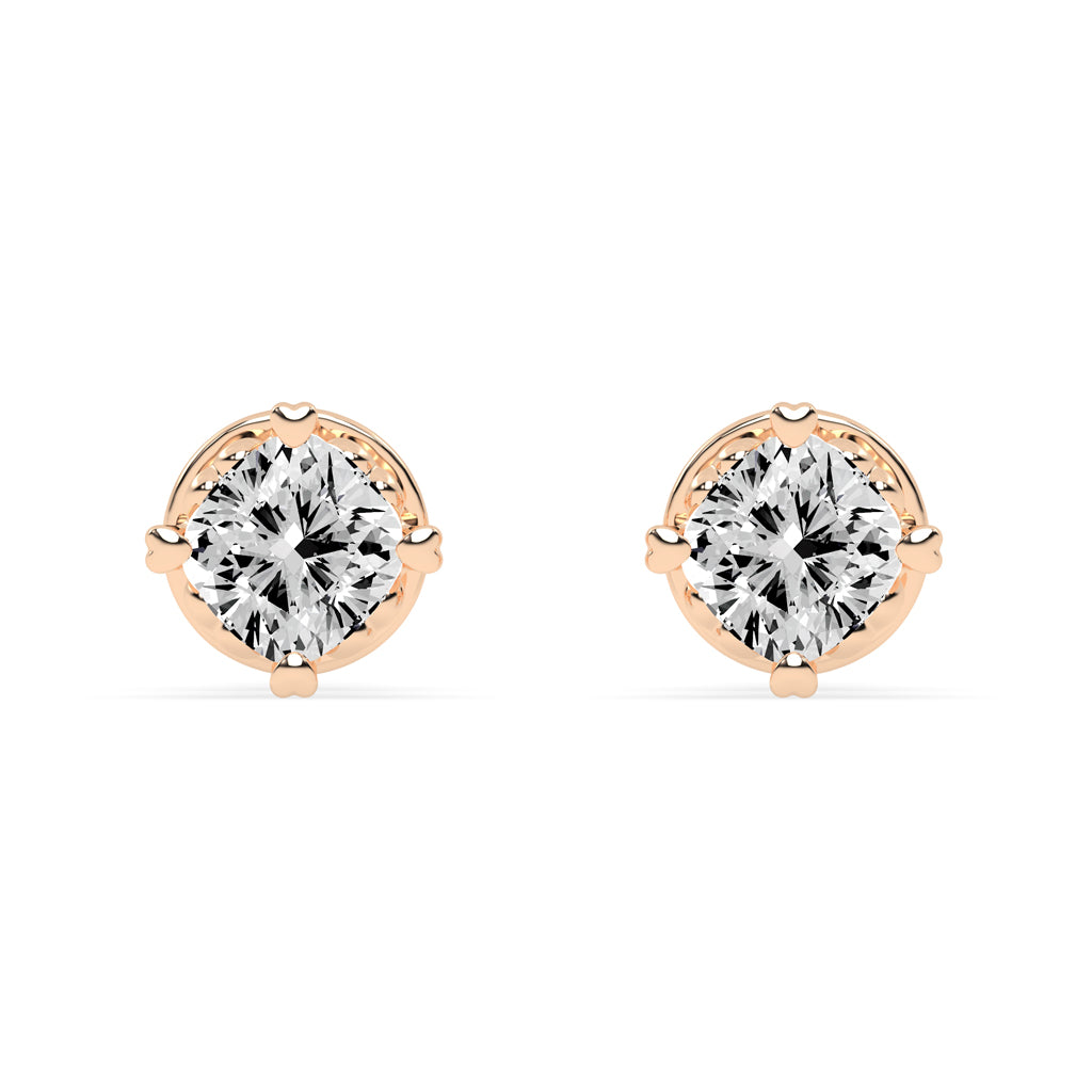 0.75Ct Princess Shape Rose Gold Solitaire Studs Earrings