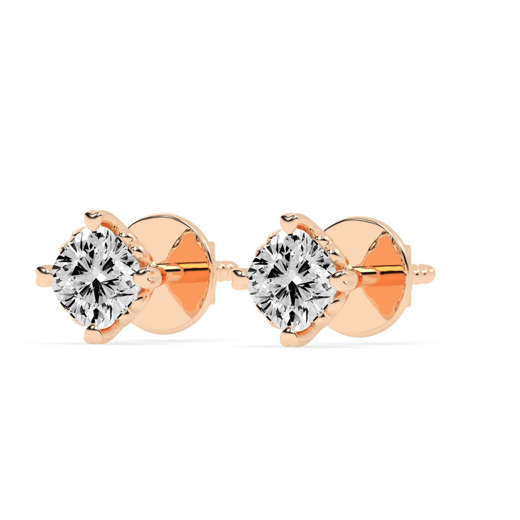 0.75Ct Princess Shape Rose Gold Solitaire Studs Earrings