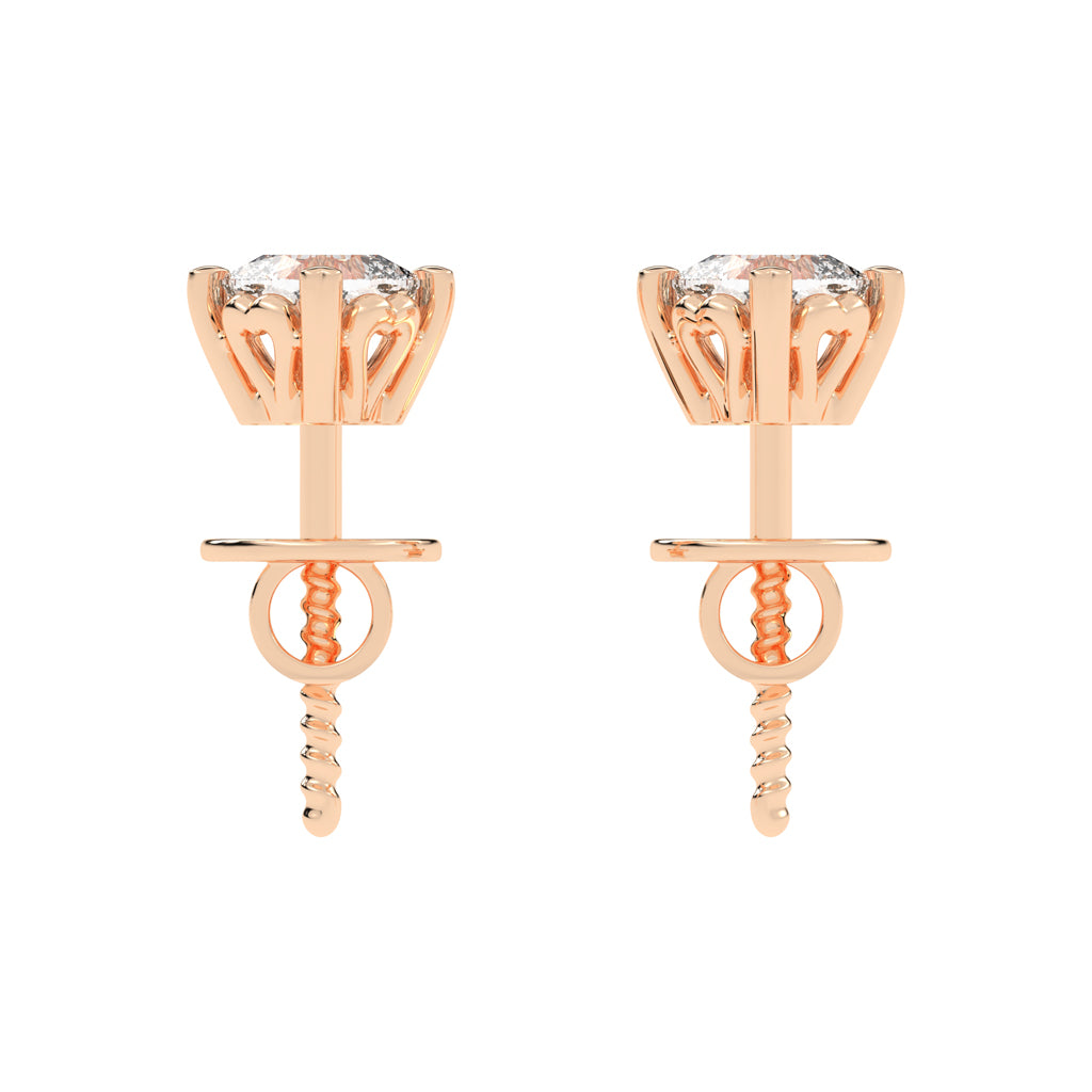 0.75Ct Princess Shape Rose Gold Solitaire Studs Earrings