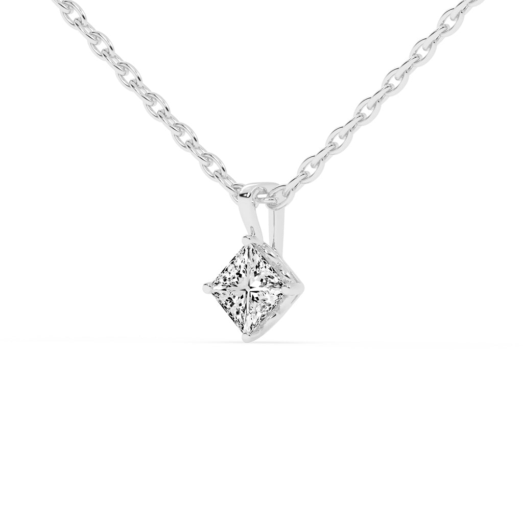 1Ct Princess Shape Yellow Gold Solitaire Pendants