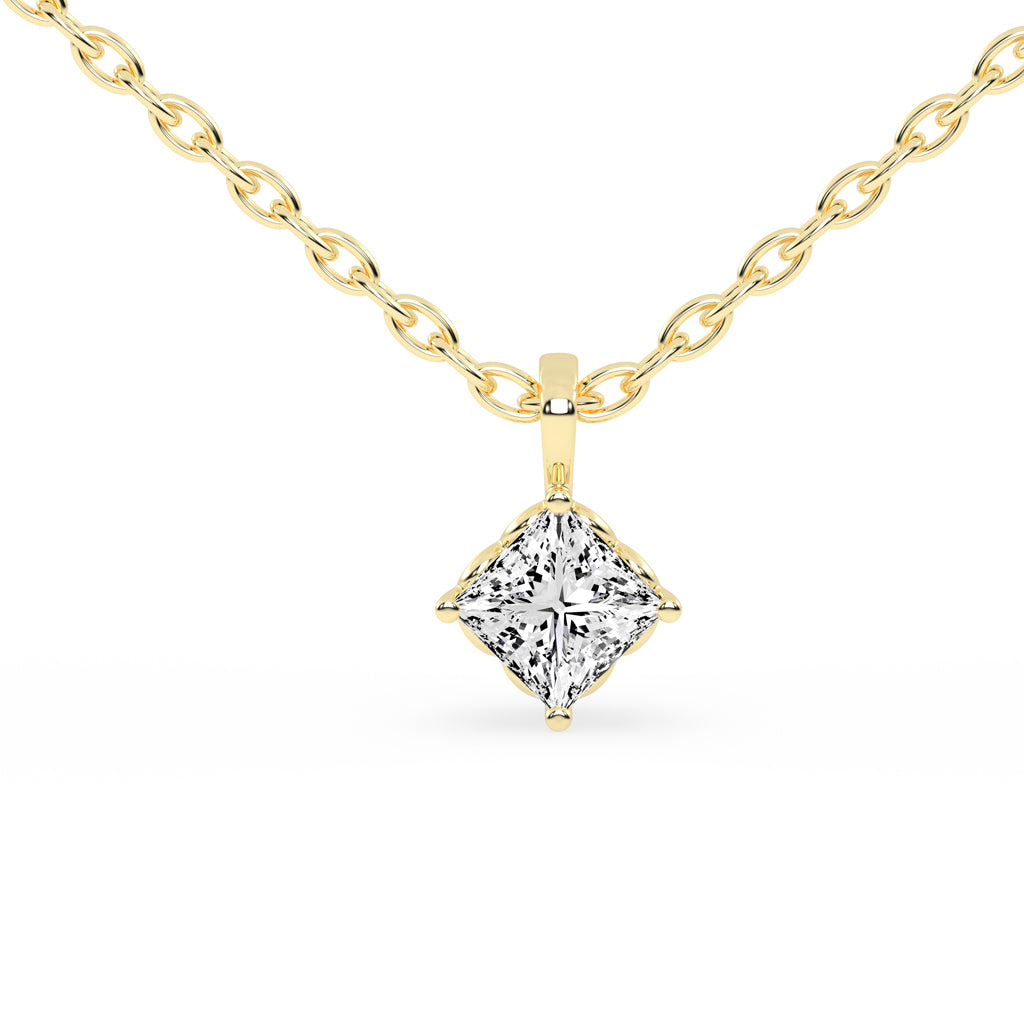 1Ct Princess Shape Yellow Gold Solitaire Pendants