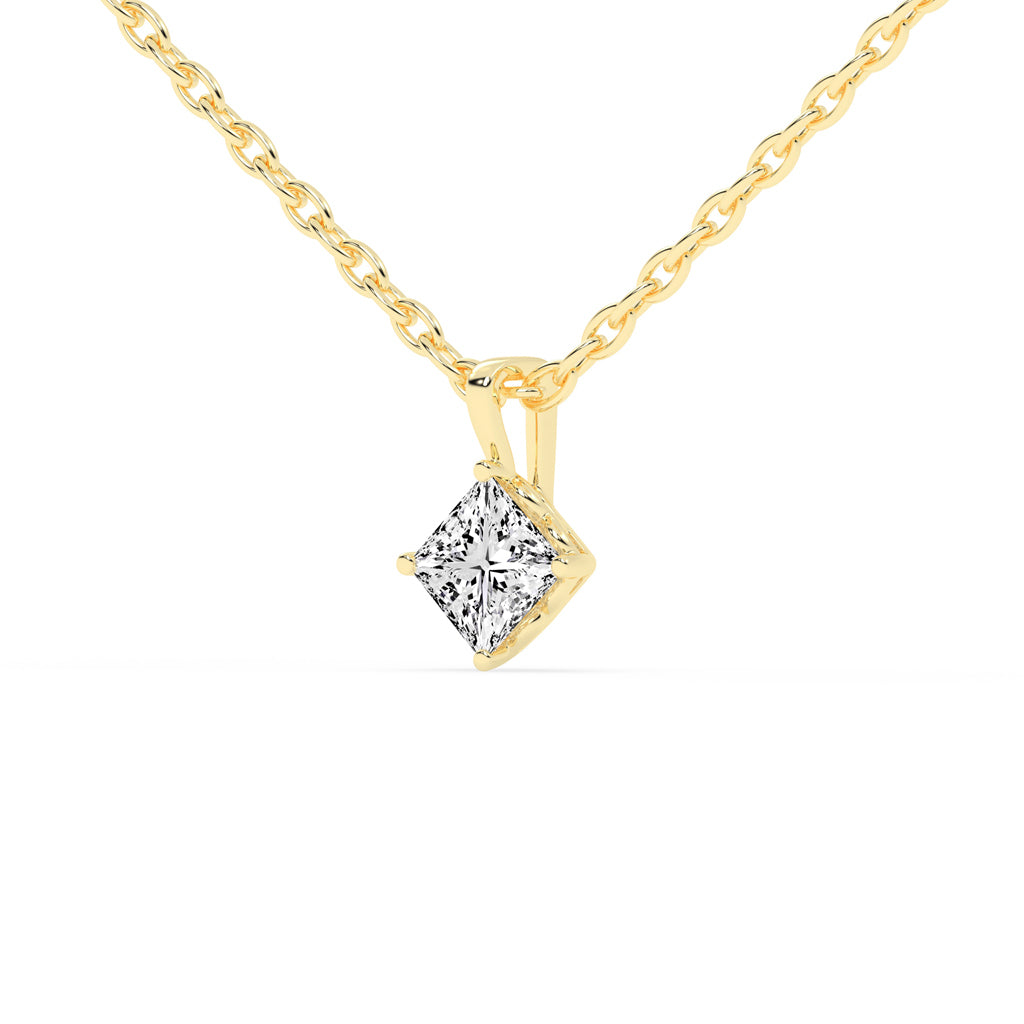 1Ct Princess Shape Yellow Gold Solitaire Pendants