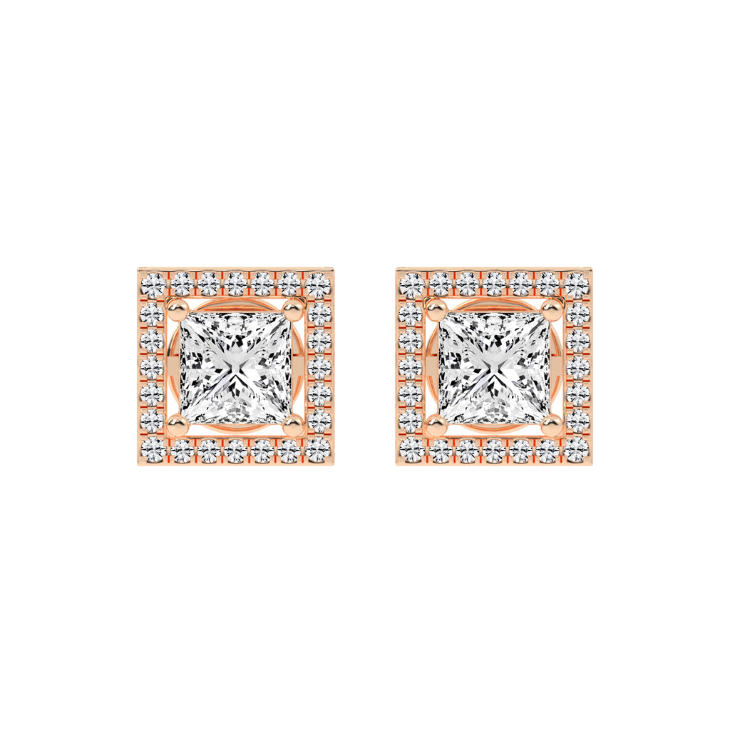 2.75Ct Princess Shape Rose Gold Halo Studs Earrings