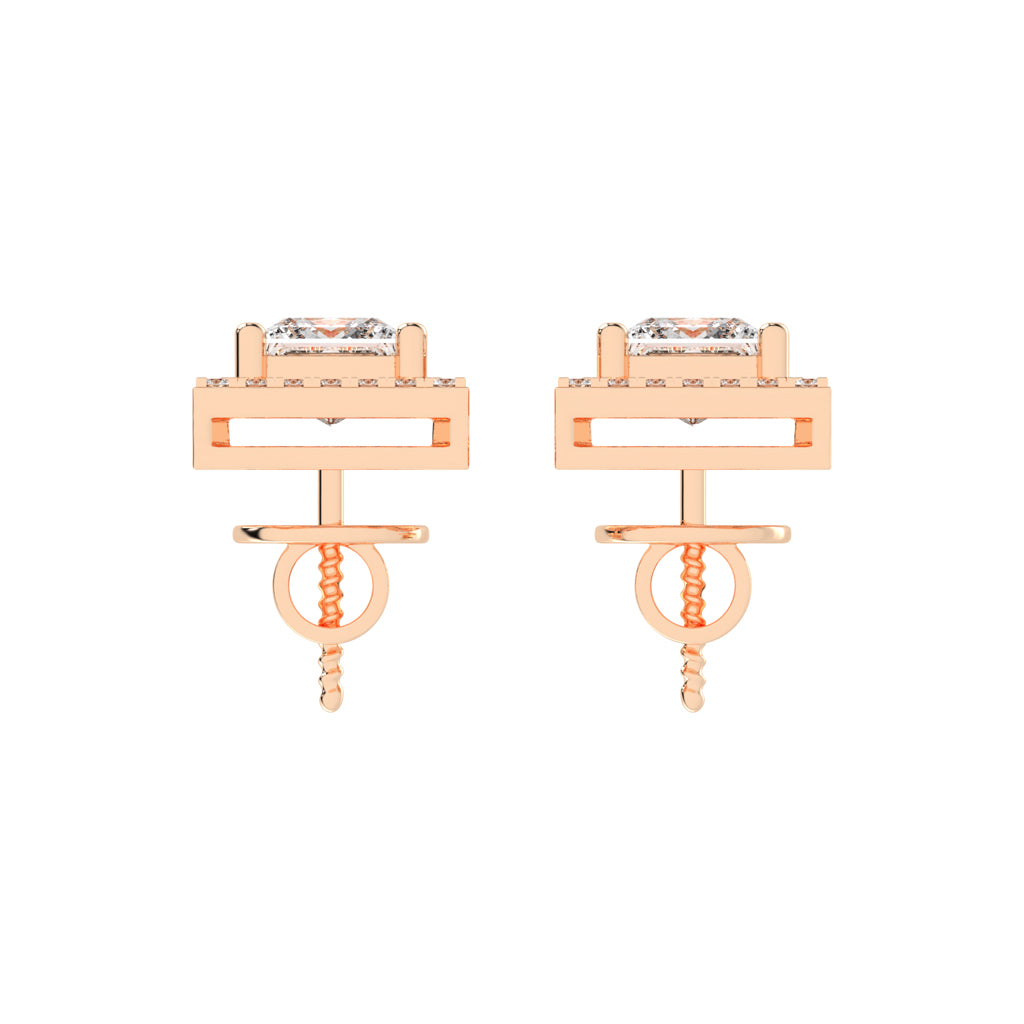 2.75Ct Princess Shape Rose Gold Halo Studs Earrings