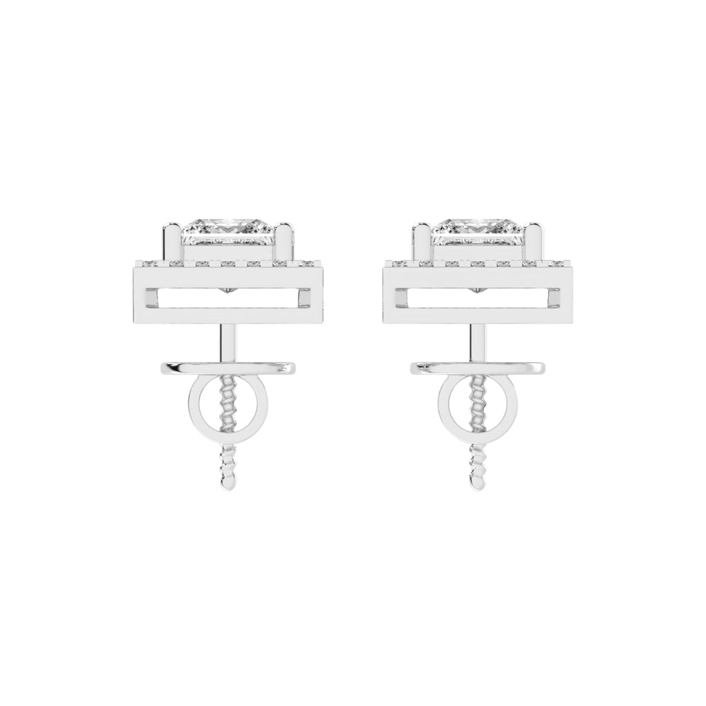 2.75Ct Princess Shape Rose Gold Halo Studs Earrings