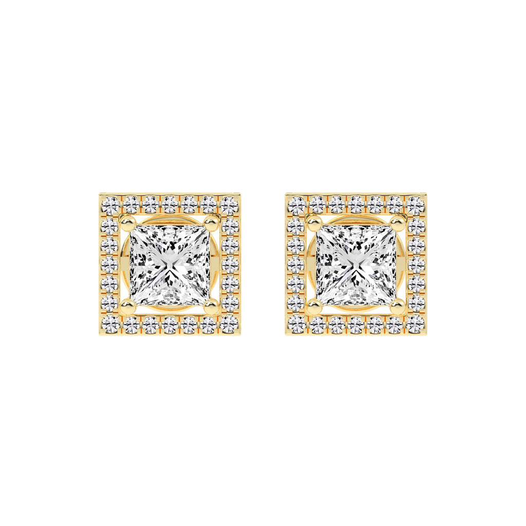 2.75Ct Princess Shape Rose Gold Halo Studs Earrings