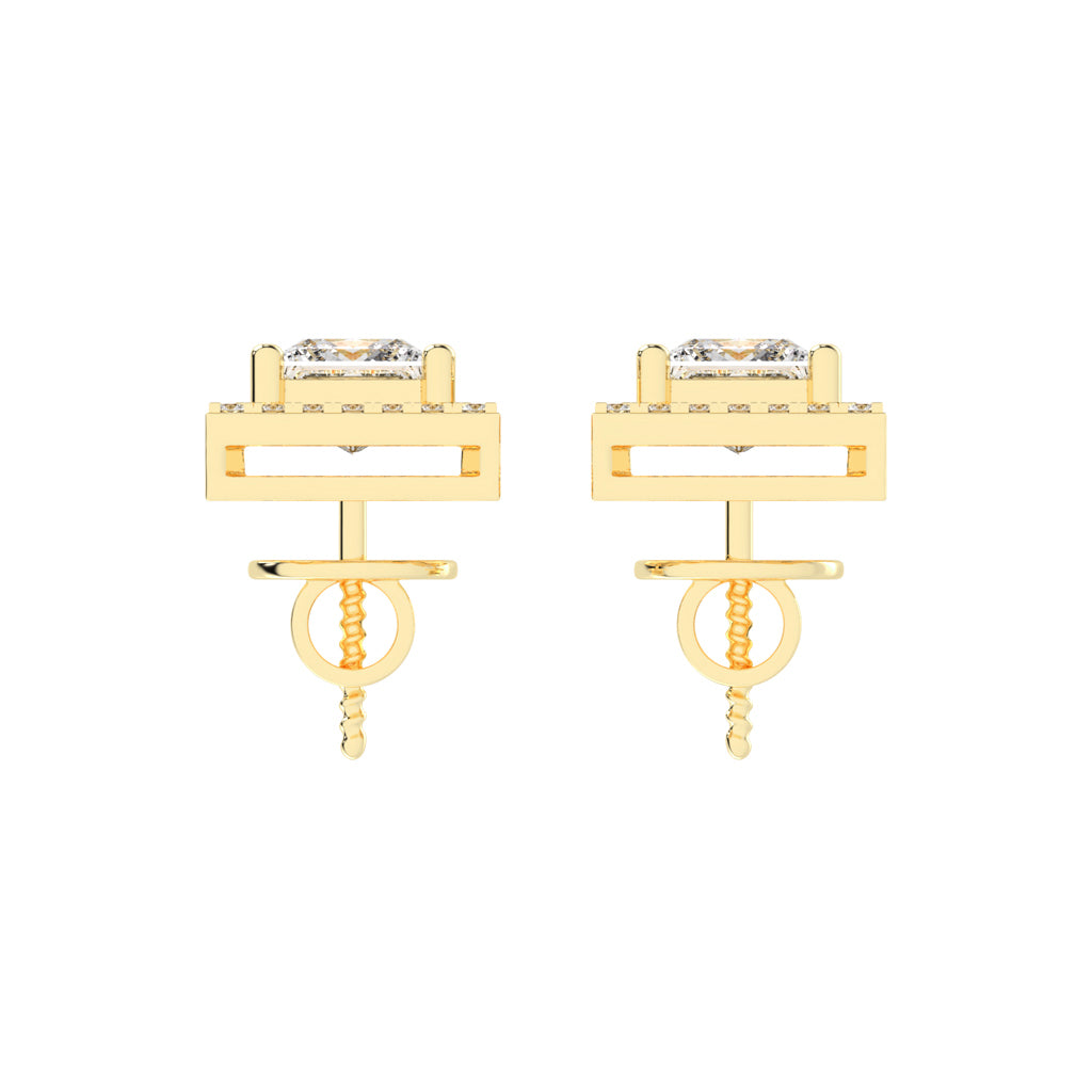 2.75Ct Princess Shape Rose Gold Halo Studs Earrings