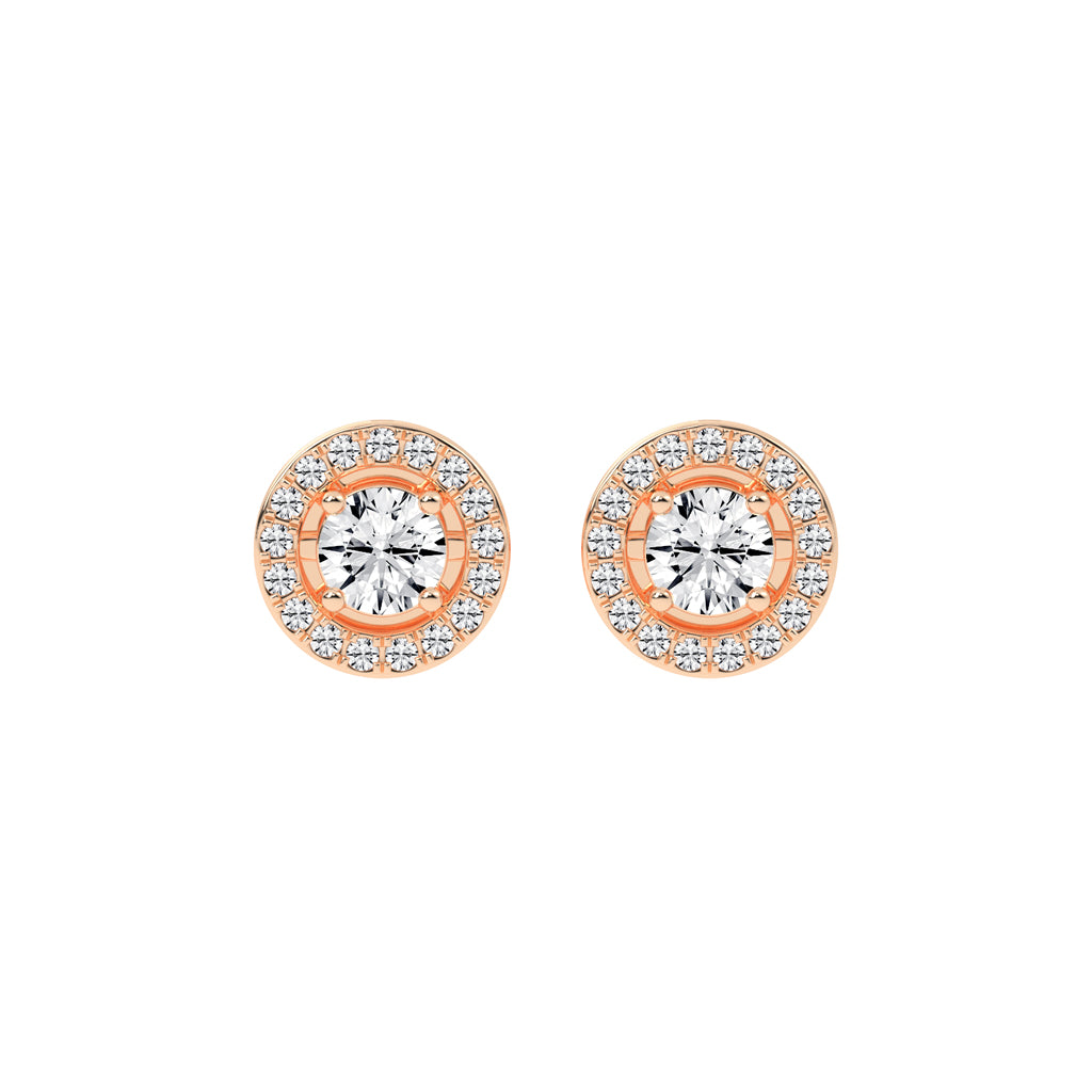 0.5Ct Round Shape Gold Halo Studs Earrings