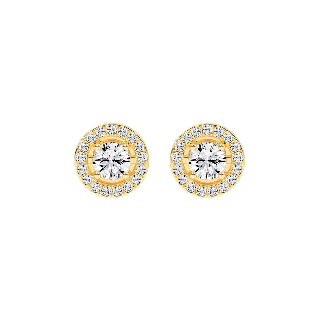 0.5Ct Round Shape Gold Halo Studs Earrings