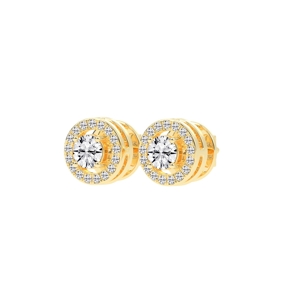 0.5Ct Round Shape Gold Halo Studs Earrings