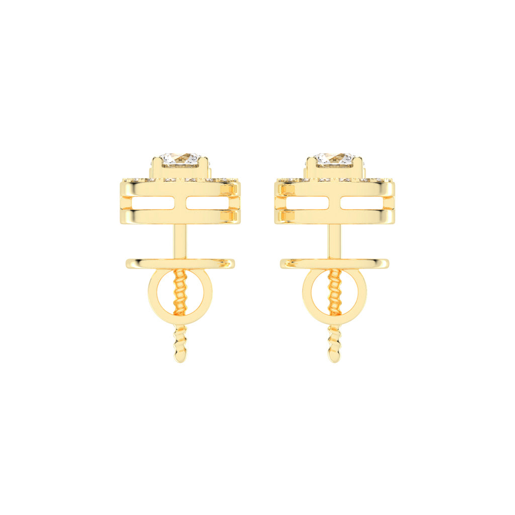 0.5Ct Round Shape Gold Halo Studs Earrings