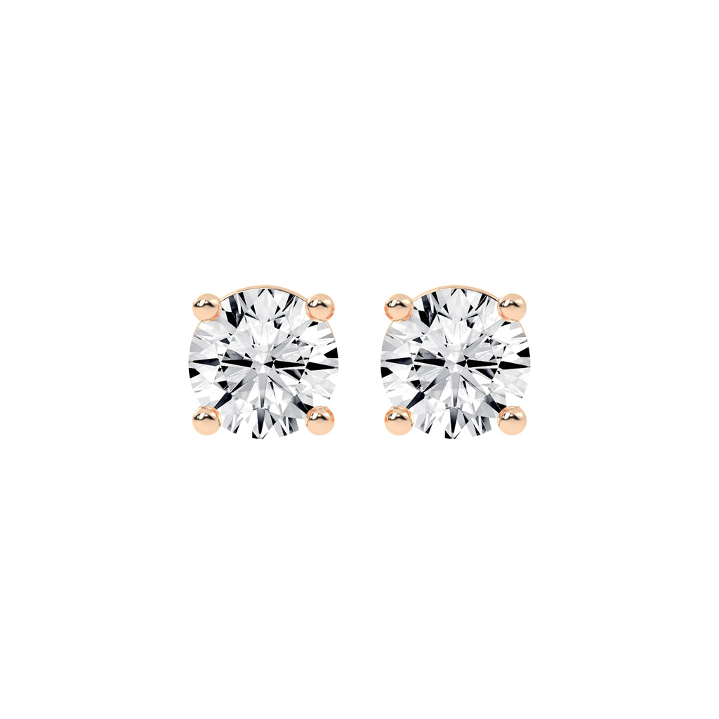 1Ct Round Shape Rose Gold Solitaire Studs Earrings