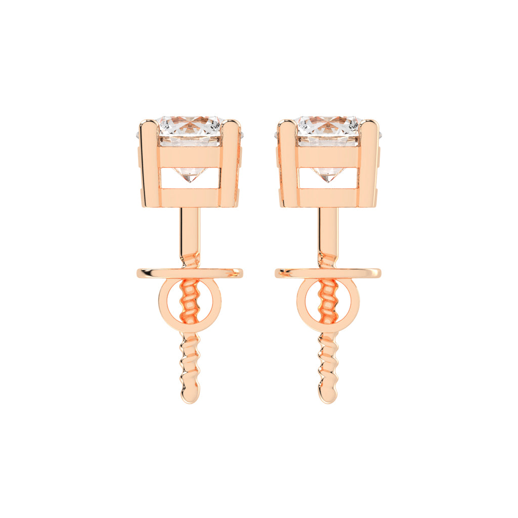 1Ct Round Shape Rose Gold Solitaire Studs Earrings