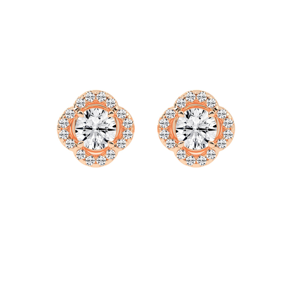 1.5Ct Round Shape Yellow Gold Halo Studs Earrings