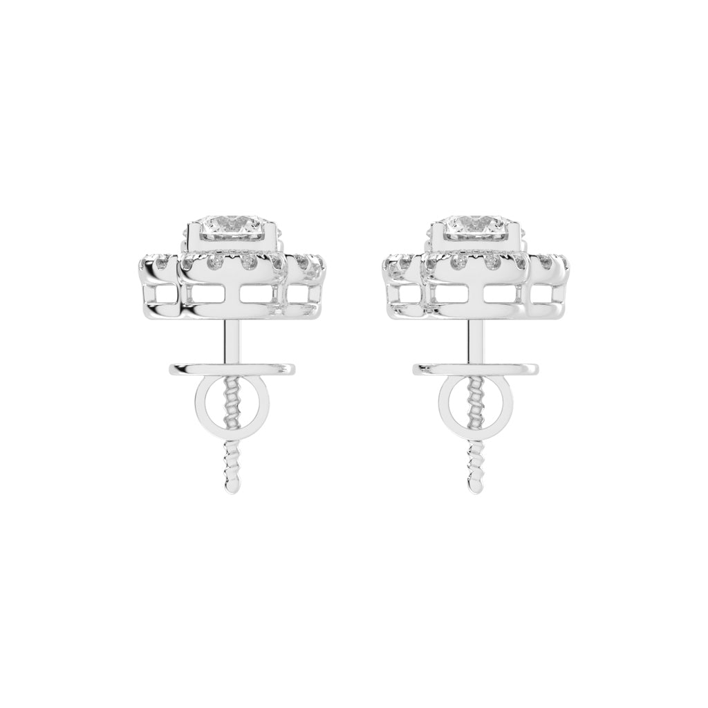 1.5Ct Round Shape Yellow Gold Halo Studs Earrings