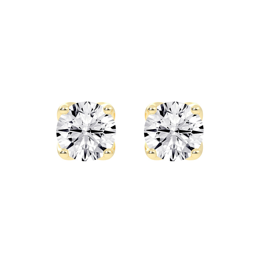 2Ct Round Shape Yellow Gold Solitaire Studs Earrings