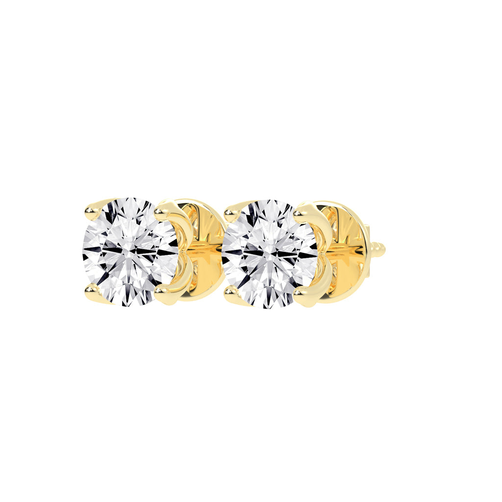 2Ct Round Shape Yellow Gold Solitaire Studs Earrings