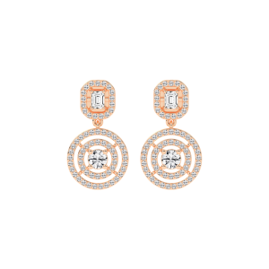 2Ct Round Shape Yellow Gold Dangles Earrings