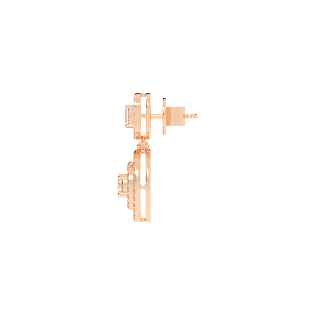 2Ct Round Shape Yellow Gold Dangles Earrings
